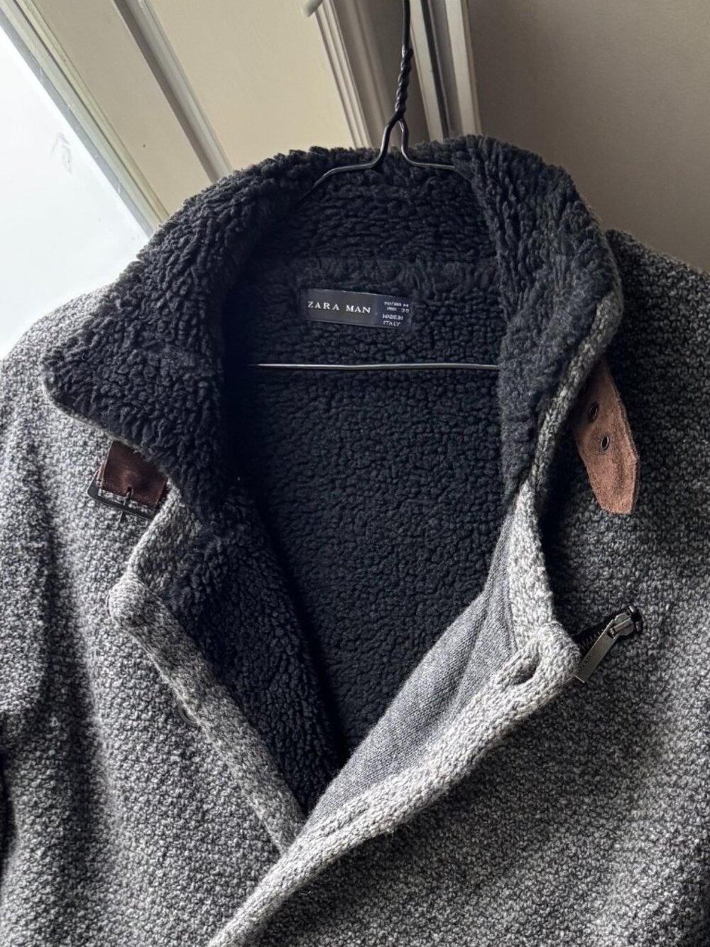 Zara Man Gray Wool-Blend Sherpa-lined Jacket, Size M, Made in Italy - Picture 3 of 8